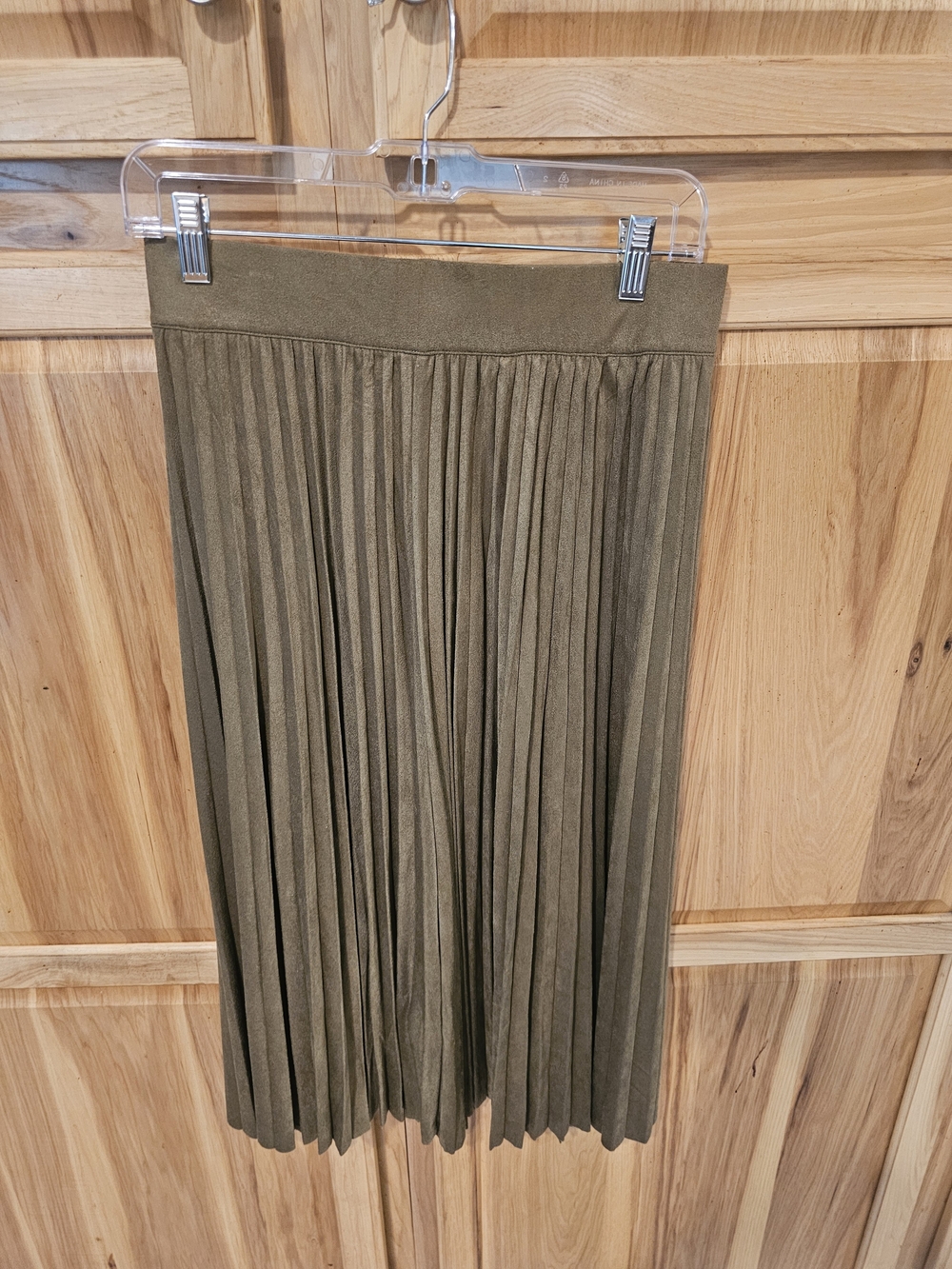 Tahari Olive Green Pleated Midi Skirt